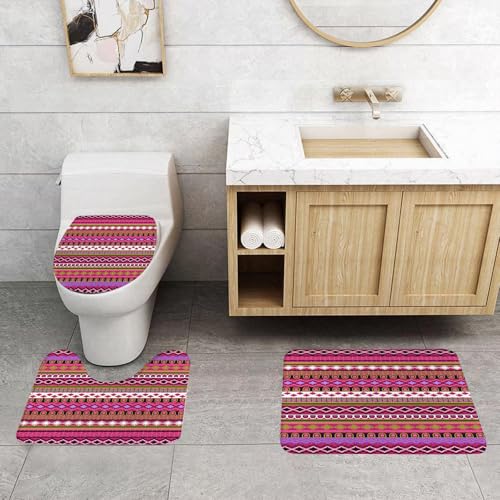 QRFASFZO 3 Stück Badematten und WC Vorleger Microfaser Weiches Badteppich badvorleger rutschfest Waschbar Badezimmerteppich Set,Rosa, traditionelle afrikanische Motive und Grenzen ethnische Stammes- QRFASFZO 3 Stück Badematten und WC Vorleger Microfaser Weiches Badteppich badvorleger rutschfest Waschbar Badezimmerteppich Set,Rosa, traditionelle afrikanische Motive und Grenzen ethnische Stammes- von QRFASFZO