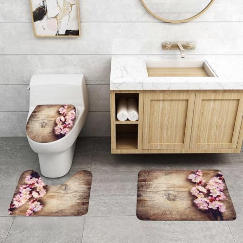 QRFASFZO 3 Stück Badematten und WC Vorleger Microfaser Weiches Badteppich badvorleger rutschfest Waschbar Badezimmerteppich Set,Rosa Blumen schmücken einen gealterten Holzhintergrund und verbinden d QRFASFZO 3 Stück Badematten und WC Vorleger Microfaser Weiches Badteppich badvorleger rutschfest Waschbar Badezimmerteppich Set,Rosa Blumen schmücken einen gealterten Holzhintergrund und verbinden d von QRFASFZO