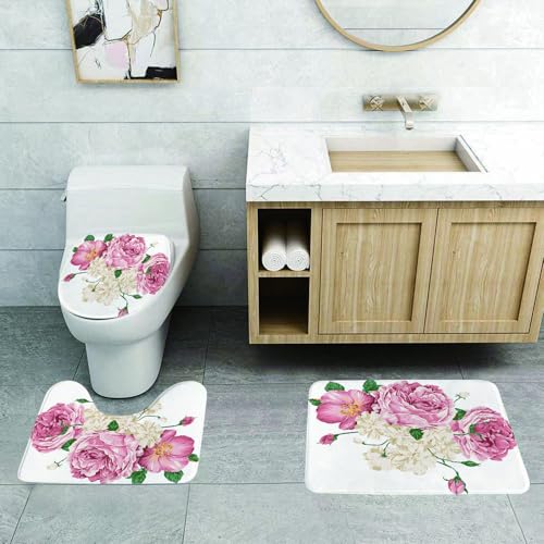QRFASFZO 3 Stück Badematten und WC Vorleger Microfaser Weiches Badteppich badvorleger rutschfest Waschbar Badezimmerteppich Set,Rosa Blumenstrauß aus Aquarellblumen, Rosen, Hortensien, Chrysanthemen QRFASFZO 3 Stück Badematten und WC Vorleger Microfaser Weiches Badteppich badvorleger rutschfest Waschbar Badezimmerteppich Set,Rosa Blumenstrauß aus Aquarellblumen, Rosen, Hortensien, Chrysanthemen von QRFASFZO