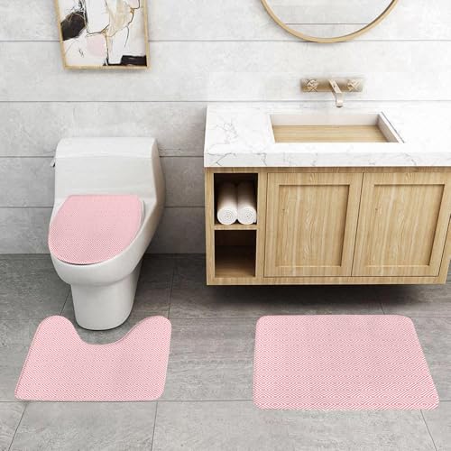 QRFASFZO 3 Stück Badematten und WC Vorleger Microfaser Weiches Badteppich badvorleger rutschfest Waschbar Badezimmerteppich Set,Rosa Dekor, Mosaikfliesen erscheinen rosa Farbe quadratische Formen mi von QRFASFZO