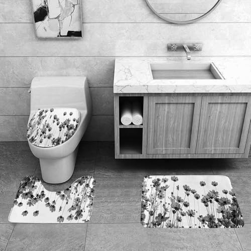QRFASFZO 3 Stück Badematten und WC Vorleger Microfaser Weiches Badteppich badvorleger rutschfest Waschbar Badezimmerteppich Set,Rosa Kosmosblumen auf weißem Hintergrund QRFASFZO 3 Stück Badematten und WC Vorleger Microfaser Weiches Badteppich badvorleger rutschfest Waschbar Badezimmerteppich Set,Rosa Kosmosblumen auf weißem Hintergrund von QRFASFZO