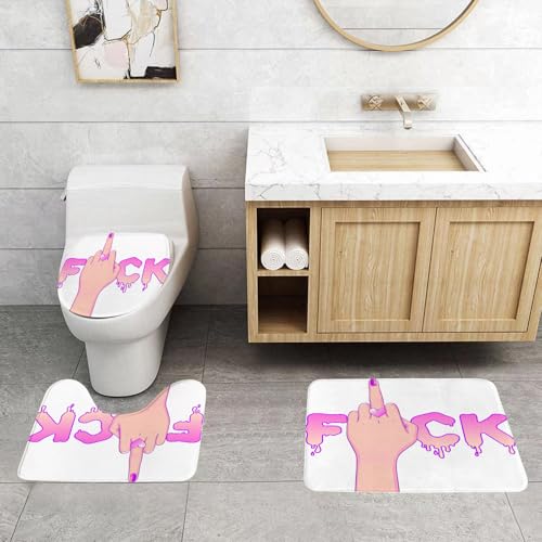 QRFASFZO 3 Stück Badematten und WC Vorleger Microfaser Weiches Badteppich badvorleger rutschfest Waschbar Badezimmerteppich Set,Rosa Mittelfinger und rosa Schrift auf weißem Hintergrund - Fuck QRFASFZO 3 Stück Badematten und WC Vorleger Microfaser Weiches Badteppich badvorleger rutschfest Waschbar Badezimmerteppich Set,Rosa Mittelfinger und rosa Schrift auf weißem Hintergrund - Fuck von QRFASFZO