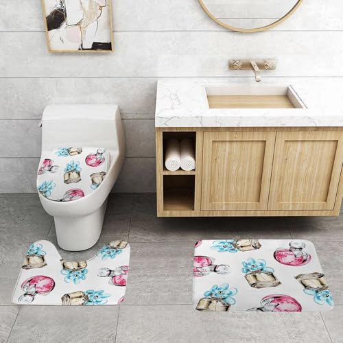 QRFASFZO 3 Stück Badematten und WC Vorleger Microfaser Weiches Badteppich badvorleger rutschfest Waschbar Badezimmerteppich Set,Rosa Parfümflasche aus Glas mit Blütenblättern, Duft roter Apfel, gelb QRFASFZO 3 Stück Badematten und WC Vorleger Microfaser Weiches Badteppich badvorleger rutschfest Waschbar Badezimmerteppich Set,Rosa Parfümflasche aus Glas mit Blütenblättern, Duft roter Apfel, gelb von QRFASFZO