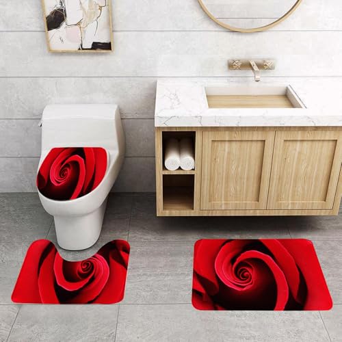 QRFASFZO 3 Stück Badematten und WC Vorleger Microfaser Weiches Badteppich badvorleger rutschfest Waschbar Badezimmerteppich Set,Rose, Extreme Nahaufnahme Einer roten Rosenblüte, gewirbelt QRFASFZO 3 Stück Badematten und WC Vorleger Microfaser Weiches Badteppich badvorleger rutschfest Waschbar Badezimmerteppich Set,Rose, Extreme Nahaufnahme Einer roten Rosenblüte, gewirbelt von QRFASFZO