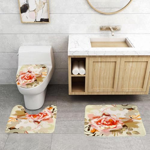 QRFASFZO 3 Stück Badematten und WC Vorleger Microfaser Weiches Badteppich badvorleger rutschfest Waschbar Badezimmerteppich Set,Rose, abstrakte künstlerische Komposition mit großer Grunge-Rose und d QRFASFZO 3 Stück Badematten und WC Vorleger Microfaser Weiches Badteppich badvorleger rutschfest Waschbar Badezimmerteppich Set,Rose, abstrakte künstlerische Komposition mit großer Grunge-Rose und d von QRFASFZO