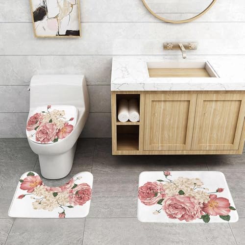 QRFASFZO 3 Stück Badematten und WC Vorleger Microfaser Weiches Badteppich badvorleger rutschfest Waschbar Badezimmerteppich Set,Rose, antikes Vintage-Rosenmieder auf antikem, romantischem Grunge-Hin QRFASFZO 3 Stück Badematten und WC Vorleger Microfaser Weiches Badteppich badvorleger rutschfest Waschbar Badezimmerteppich Set,Rose, antikes Vintage-Rosenmieder auf antikem, romantischem Grunge-Hin von QRFASFZO