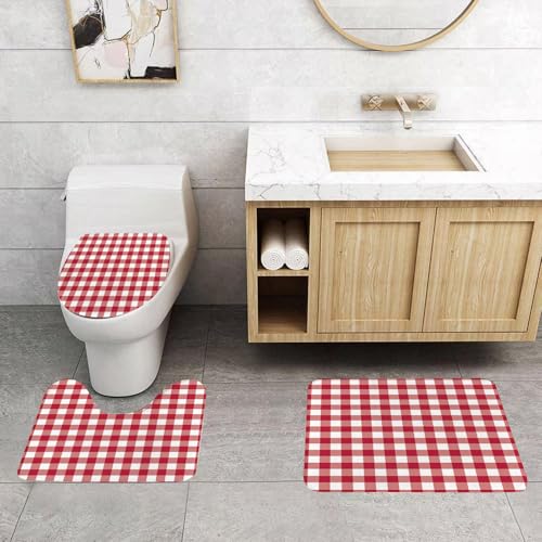 QRFASFZO 3 Stück Badematten und WC Vorleger Microfaser Weiches Badteppich badvorleger rutschfest Waschbar Badezimmerteppich Set,Rot Karierte Textilprodukte. QRFASFZO 3 Stück Badematten und WC Vorleger Microfaser Weiches Badteppich badvorleger rutschfest Waschbar Badezimmerteppich Set,Rot Karierte Textilprodukte. von QRFASFZO