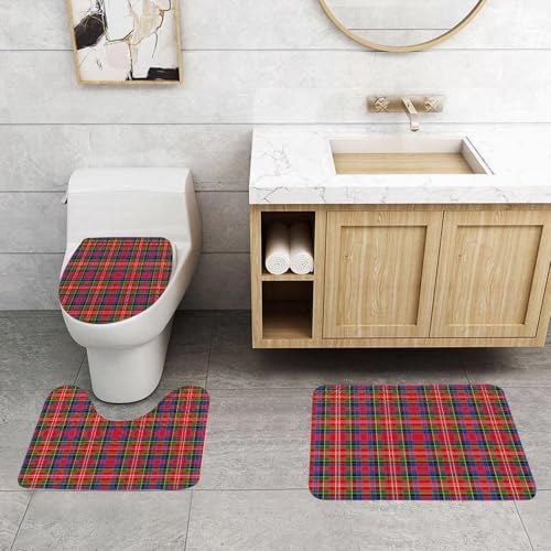 QRFASFZO 3 Stück Badematten und WC Vorleger Microfaser Weiches Badteppich badvorleger rutschfest Waschbar Badezimmerteppich Set,Rot kariert, schottisches traditionelles Rockmuster, Tartan-Motiv, abs QRFASFZO 3 Stück Badematten und WC Vorleger Microfaser Weiches Badteppich badvorleger rutschfest Waschbar Badezimmerteppich Set,Rot kariert, schottisches traditionelles Rockmuster, Tartan-Motiv, abs von QRFASFZO
