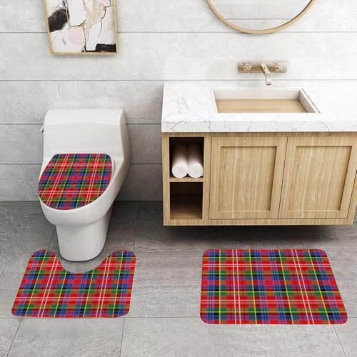 QRFASFZO 3 Stück Badematten und WC Vorleger Microfaser Weiches Badteppich badvorleger rutschfest Waschbar Badezimmerteppich Set,Rot kariert, schottisches traditionelles Rockmuster Tartan-Motiv, abst QRFASFZO 3 Stück Badematten und WC Vorleger Microfaser Weiches Badteppich badvorleger rutschfest Waschbar Badezimmerteppich Set,Rot kariert, schottisches traditionelles Rockmuster Tartan-Motiv, abst von QRFASFZO