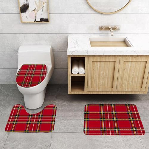 QRFASFZO 3 Stück Badematten und WC Vorleger Microfaser Weiches Badteppich badvorleger rutschfest Waschbar Badezimmerteppich Set,Rot kariert, westeuropäische Kultur inspiriert durch abstrakte Tartan- QRFASFZO 3 Stück Badematten und WC Vorleger Microfaser Weiches Badteppich badvorleger rutschfest Waschbar Badezimmerteppich Set,Rot kariert, westeuropäische Kultur inspiriert durch abstrakte Tartan- von QRFASFZO