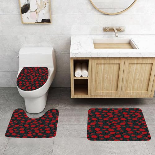 QRFASFZO 3 Stück Badematten und WC Vorleger Microfaser Weiches Badteppich badvorleger rutschfest Waschbar Badezimmerteppich Set,Rot und Schwarz, Rosenwirbel, Efeupflanzen, dunkler, geheimnisvoller W QRFASFZO 3 Stück Badematten und WC Vorleger Microfaser Weiches Badteppich badvorleger rutschfest Waschbar Badezimmerteppich Set,Rot und Schwarz, Rosenwirbel, Efeupflanzen, dunkler, geheimnisvoller W von QRFASFZO