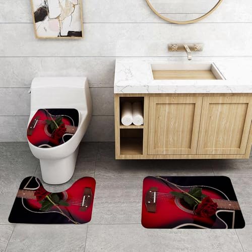QRFASFZO 3 Stück Badematten und WC Vorleger Microfaser Weiches Badteppich badvorleger rutschfest Waschbar Badezimmerteppich Set,Rot und Schwarz, Spanischer Musiker Portugal Handgemachte Gitarre mit QRFASFZO 3 Stück Badematten und WC Vorleger Microfaser Weiches Badteppich badvorleger rutschfest Waschbar Badezimmerteppich Set,Rot und Schwarz, Spanischer Musiker Portugal Handgemachte Gitarre mit von QRFASFZO