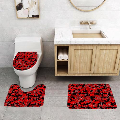 QRFASFZO 3 Stück Badematten und WC Vorleger Microfaser Weiches Badteppich badvorleger rutschfest Waschbar Badezimmerteppich Set,Rot und Schwarz, ethnisches Design Oceanic Island Blumen Blütenblätter QRFASFZO 3 Stück Badematten und WC Vorleger Microfaser Weiches Badteppich badvorleger rutschfest Waschbar Badezimmerteppich Set,Rot und Schwarz, ethnisches Design Oceanic Island Blumen Blütenblätter von QRFASFZO