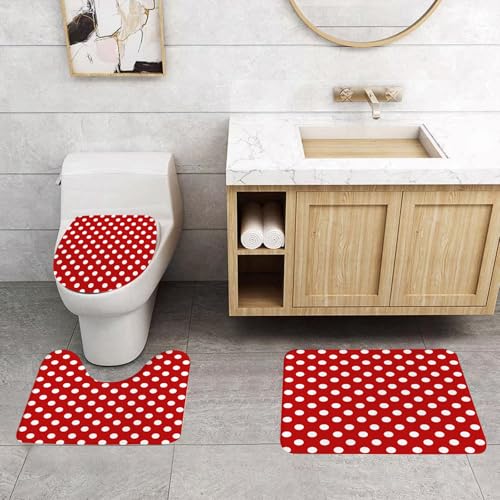 QRFASFZO 3 Stück Badematten und WC Vorleger Microfaser Weiches Badteppich badvorleger rutschfest Waschbar Badezimmerteppich Set,Rot-weißes Punktmuster, Design aus einheitlichen weißen Punkten auf ro QRFASFZO 3 Stück Badematten und WC Vorleger Microfaser Weiches Badteppich badvorleger rutschfest Waschbar Badezimmerteppich Set,Rot-weißes Punktmuster, Design aus einheitlichen weißen Punkten auf ro von QRFASFZO