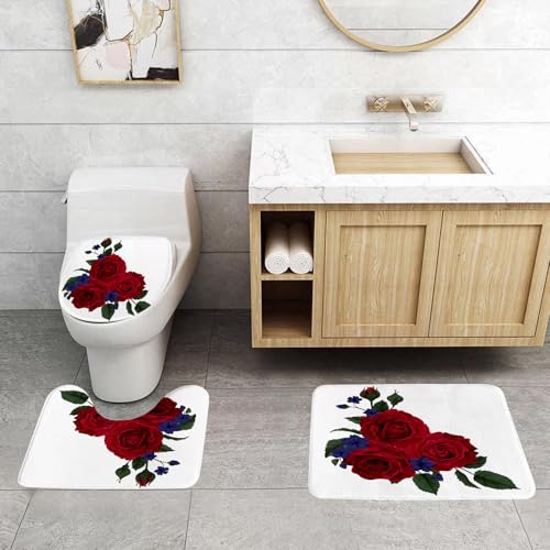 QRFASFZO 3 Stück Badematten und WC Vorleger Microfaser Weiches Badteppich badvorleger rutschfest Waschbar Badezimmerteppich Set,Rote Rose mit Wildblume. Zur Hochzeit, zum Geburtstag, zum Valentinsta QRFASFZO 3 Stück Badematten und WC Vorleger Microfaser Weiches Badteppich badvorleger rutschfest Waschbar Badezimmerteppich Set,Rote Rose mit Wildblume. Zur Hochzeit, zum Geburtstag, zum Valentinsta von QRFASFZO
