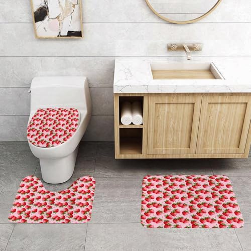 QRFASFZO 3 Stück Badematten und WC Vorleger Microfaser Weiches Badteppich badvorleger rutschfest Waschbar Badezimmerteppich Set,Rote köstliche große Erdbeeren auf rosa Hintergrund lecker saftig süß QRFASFZO 3 Stück Badematten und WC Vorleger Microfaser Weiches Badteppich badvorleger rutschfest Waschbar Badezimmerteppich Set,Rote köstliche große Erdbeeren auf rosa Hintergrund lecker saftig süß von QRFASFZO