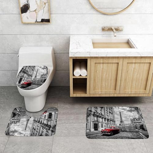 QRFASFZO 3 Stück Badematten und WC Vorleger Microfaser Weiches Badteppich badvorleger rutschfest Waschbar Badezimmerteppich Set,Rotes Oldtimer auf der Straße von Paris, rotes Auto und ikonischer Eif QRFASFZO 3 Stück Badematten und WC Vorleger Microfaser Weiches Badteppich badvorleger rutschfest Waschbar Badezimmerteppich Set,Rotes Oldtimer auf der Straße von Paris, rotes Auto und ikonischer Eif von QRFASFZO