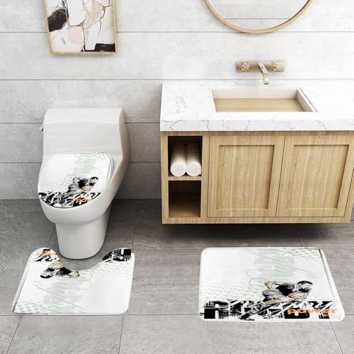 QRFASFZO 3 Stück Badematten und WC Vorleger Microfaser Weiches Badteppich badvorleger rutschfest Waschbar Badezimmerteppich Set,Rugby-Spieler-Illustration, Rugby-Spieler mit dekorativem Hintergrund, von QRFASFZO