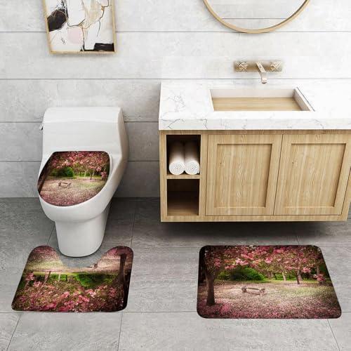 QRFASFZO 3 Stück Badematten und WC Vorleger Microfaser Weiches Badteppich badvorleger rutschfest Waschbar Badezimmerteppich Set,Ruhige Gartenbank Kirschblütenbaum Hintergrund blühender Baum Fallen r QRFASFZO 3 Stück Badematten und WC Vorleger Microfaser Weiches Badteppich badvorleger rutschfest Waschbar Badezimmerteppich Set,Ruhige Gartenbank Kirschblütenbaum Hintergrund blühender Baum Fallen r von QRFASFZO