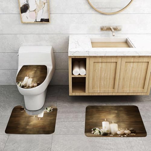 QRFASFZO 3 Stück Badematten und WC Vorleger Microfaser Weiches Badteppich badvorleger rutschfest Waschbar Badezimmerteppich Set,Ruhige Kerzen, Steine und Blumen auf Holz, brennende Kerzen, Kieselste QRFASFZO 3 Stück Badematten und WC Vorleger Microfaser Weiches Badteppich badvorleger rutschfest Waschbar Badezimmerteppich Set,Ruhige Kerzen, Steine und Blumen auf Holz, brennende Kerzen, Kieselste von QRFASFZO
