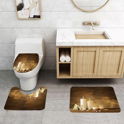QRFASFZO 3 Stück Badematten und WC Vorleger Microfaser Weiches Badteppich badvorleger rutschfest Waschbar Badezimmerteppich Set,Ruhige Kerzen und weiße Blumen, Kerzen auf Holz, ruhige Darstellung vo QRFASFZO 3 Stück Badematten und WC Vorleger Microfaser Weiches Badteppich badvorleger rutschfest Waschbar Badezimmerteppich Set,Ruhige Kerzen und weiße Blumen, Kerzen auf Holz, ruhige Darstellung vo von QRFASFZO