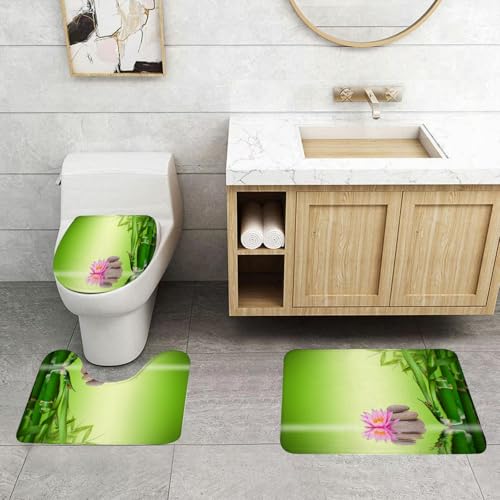 QRFASFZO 3 Stück Badematten und WC Vorleger Microfaser Weiches Badteppich badvorleger rutschfest Waschbar Badezimmerteppich Set,Ruhige Steine, rosa Wasser und Bambus, ruhige Komposition, Kieselhaufe QRFASFZO 3 Stück Badematten und WC Vorleger Microfaser Weiches Badteppich badvorleger rutschfest Waschbar Badezimmerteppich Set,Ruhige Steine, rosa Wasser und Bambus, ruhige Komposition, Kieselhaufe von QRFASFZO