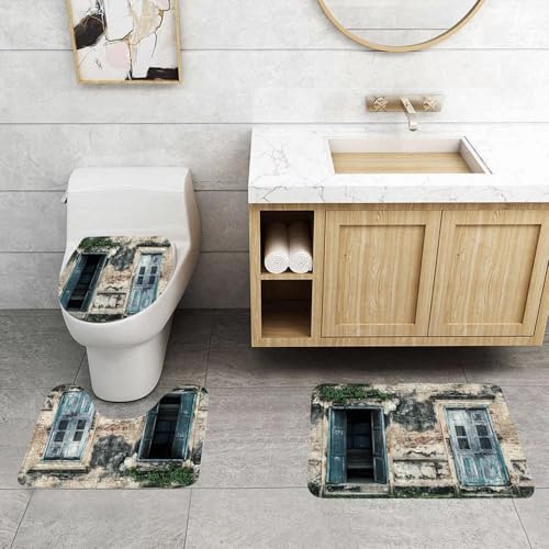 QRFASFZO 3 Stück Badematten und WC Vorleger Microfaser Weiches Badteppich badvorleger rutschfest Waschbar Badezimmerteppich Set,Rustikal, Türen eines Alten Felsens mit französischen Rahmendetails im QRFASFZO 3 Stück Badematten und WC Vorleger Microfaser Weiches Badteppich badvorleger rutschfest Waschbar Badezimmerteppich Set,Rustikal, Türen eines Alten Felsens mit französischen Rahmendetails im von QRFASFZO