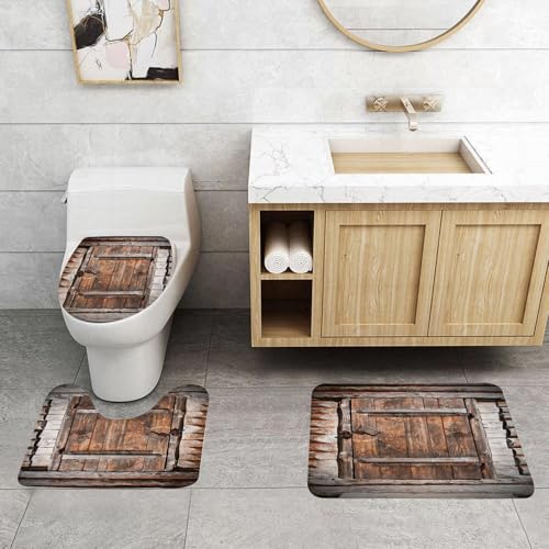 QRFASFZO 3 Stück Badematten und WC Vorleger Microfaser Weiches Badteppich badvorleger rutschfest Waschbar Badezimmerteppich Set,Rustikale Chalet-Tür, eine alte Holztür mit Metallgurt und Schloss, SI QRFASFZO 3 Stück Badematten und WC Vorleger Microfaser Weiches Badteppich badvorleger rutschfest Waschbar Badezimmerteppich Set,Rustikale Chalet-Tür, eine alte Holztür mit Metallgurt und Schloss, SI von QRFASFZO