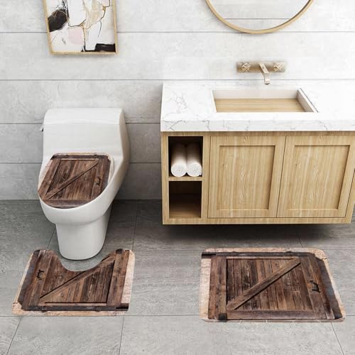 QRFASFZO 3 Stück Badematten und WC Vorleger Microfaser Weiches Badteppich badvorleger rutschfest Waschbar Badezimmerteppich Set,Rustikale Schiebetür, gealtert mit rustikaler Textur Authentischer Arc QRFASFZO 3 Stück Badematten und WC Vorleger Microfaser Weiches Badteppich badvorleger rutschfest Waschbar Badezimmerteppich Set,Rustikale Schiebetür, gealtert mit rustikaler Textur Authentischer Arc von QRFASFZO