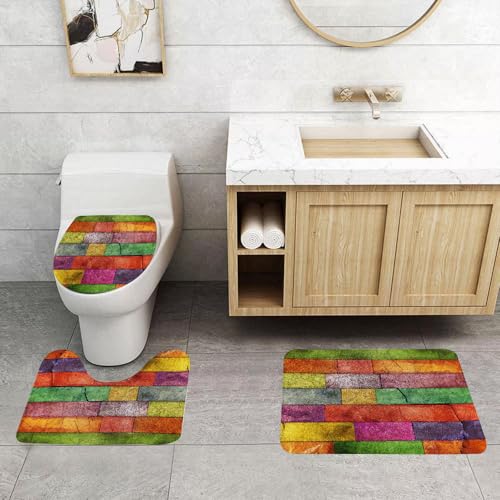 QRFASFZO 3 Stück Badematten und WC Vorleger Microfaser Weiches Badteppich badvorleger rutschfest Waschbar Badezimmerteppich Set,Rustikales, lebendig gefärbtes Bild Einer vertikalen Säule aus mehrere von QRFASFZO
