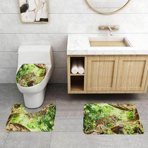 QRFASFZO 3 Stück Badematten und WC Vorleger Microfaser Weiches Badteppich badvorleger rutschfest Waschbar Badezimmerteppich Set,Safari-Set, Leopard auf dem AST in Sav von QRFASFZO