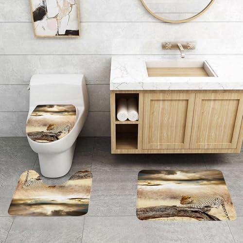 QRFASFZO 3 Stück Badematten und WC Vorleger Microfaser Weiches Badteppich badvorleger rutschfest Waschbar Badezimmerteppich Set,Safari-Set, Leopard ruht unter dramatischem Wolkenhimmel, Afrika-Safar QRFASFZO 3 Stück Badematten und WC Vorleger Microfaser Weiches Badteppich badvorleger rutschfest Waschbar Badezimmerteppich Set,Safari-Set, Leopard ruht unter dramatischem Wolkenhimmel, Afrika-Safar von QRFASFZO