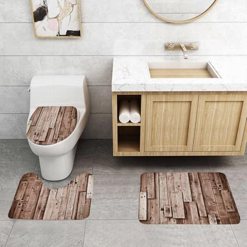 QRFASFZO 3 Stück Badematten und WC Vorleger Microfaser Weiches Badteppich badvorleger rutschfest Waschbar Badezimmerteppich Set,Satz von Holz, Vintage Schuppen Boden Wandbretter Kunst QRFASFZO 3 Stück Badematten und WC Vorleger Microfaser Weiches Badteppich badvorleger rutschfest Waschbar Badezimmerteppich Set,Satz von Holz, Vintage Schuppen Boden Wandbretter Kunst von QRFASFZO