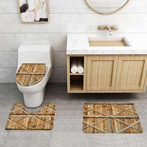 QRFASFZO 3 Stück Badematten und WC Vorleger Microfaser Weiches Badteppich badvorleger rutschfest Waschbar Badezimmerteppich Set,Scheunentor aus Holz, stabile verwitterte Holztür mit X-förmiger Verkl QRFASFZO 3 Stück Badematten und WC Vorleger Microfaser Weiches Badteppich badvorleger rutschfest Waschbar Badezimmerteppich Set,Scheunentor aus Holz, stabile verwitterte Holztür mit X-förmiger Verkl von QRFASFZO