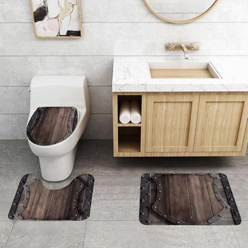 QRFASFZO 3 Stück Badematten und WC Vorleger Microfaser Weiches Badteppich badvorleger rutschfest Waschbar Badezimmerteppich Set,Schilddesign, Schild mit Metallrand, Mischung aus Holz und Metall, um QRFASFZO 3 Stück Badematten und WC Vorleger Microfaser Weiches Badteppich badvorleger rutschfest Waschbar Badezimmerteppich Set,Schilddesign, Schild mit Metallrand, Mischung aus Holz und Metall, um von QRFASFZO
