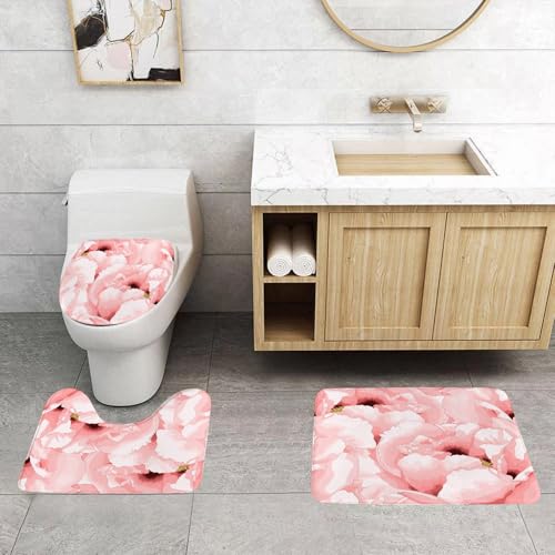 QRFASFZO 3 Stück Badematten und WC Vorleger Microfaser Weiches Badteppich badvorleger rutschfest Waschbar Badezimmerteppich Set,Schöner Nahtloser Hintergrund mit rosa Blumen, Aquarellmalerei QRFASFZO 3 Stück Badematten und WC Vorleger Microfaser Weiches Badteppich badvorleger rutschfest Waschbar Badezimmerteppich Set,Schöner Nahtloser Hintergrund mit rosa Blumen, Aquarellmalerei von QRFASFZO
