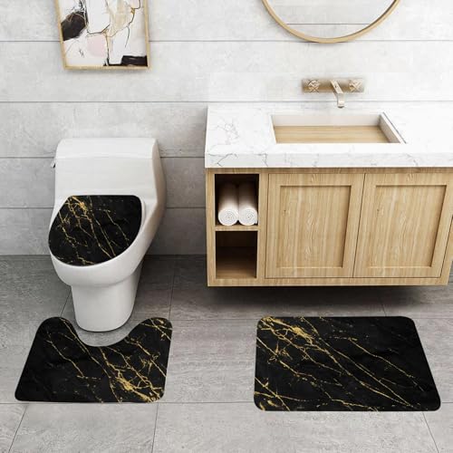 QRFASFZO 3 Stück Badematten und WC Vorleger Microfaser Weiches Badteppich badvorleger rutschfest Waschbar Badezimmerteppich Set,Schwarz-goldenes Marmor-Design QRFASFZO 3 Stück Badematten und WC Vorleger Microfaser Weiches Badteppich badvorleger rutschfest Waschbar Badezimmerteppich Set,Schwarz-goldenes Marmor-Design von QRFASFZO