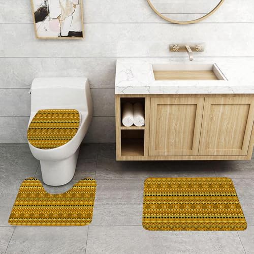 QRFASFZO 3 Stück Badematten und WC Vorleger Microfaser Weiches Badteppich badvorleger rutschfest Waschbar Badezimmerteppich Set,Schwarz und Gold, Stamm - Inspiriertes schwarz-gelbes Design, komplizi QRFASFZO 3 Stück Badematten und WC Vorleger Microfaser Weiches Badteppich badvorleger rutschfest Waschbar Badezimmerteppich Set,Schwarz und Gold, Stamm - Inspiriertes schwarz-gelbes Design, komplizi von QRFASFZO