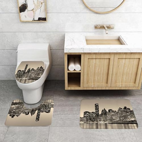 QRFASFZO 3 Stück Badematten und WC Vorleger Microfaser Weiches Badteppich badvorleger rutschfest Waschbar Badezimmerteppich Set,Schwarz-weiße Skyline von Midtown Manhattan in der Nacht über dem East QRFASFZO 3 Stück Badematten und WC Vorleger Microfaser Weiches Badteppich badvorleger rutschfest Waschbar Badezimmerteppich Set,Schwarz-weiße Skyline von Midtown Manhattan in der Nacht über dem East von QRFASFZO