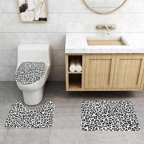 QRFASFZO 3 Stück Badematten und WC Vorleger Microfaser Weiches Badteppich badvorleger rutschfest Waschbar Badezimmerteppich Set,Schwarz-weißer Leopard, monochromer Leopard – inspirierende Design-, M QRFASFZO 3 Stück Badematten und WC Vorleger Microfaser Weiches Badteppich badvorleger rutschfest Waschbar Badezimmerteppich Set,Schwarz-weißer Leopard, monochromer Leopard – inspirierende Design-, M von QRFASFZO