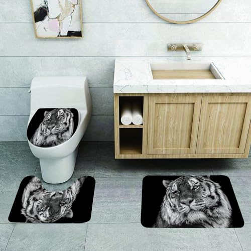 QRFASFZO 3 Stück Badematten und WC Vorleger Microfaser Weiches Badteppich badvorleger rutschfest Waschbar Badezimmerteppich Set,Schwarz-weißer Tiger, Schwarz-Weiß-Porträt eines Tigers, graues Tigerg QRFASFZO 3 Stück Badematten und WC Vorleger Microfaser Weiches Badteppich badvorleger rutschfest Waschbar Badezimmerteppich Set,Schwarz-weißer Tiger, Schwarz-Weiß-Porträt eines Tigers, graues Tigerg von QRFASFZO