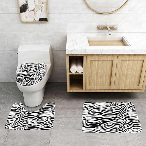 QRFASFZO 3 Stück Badematten und WC Vorleger Microfaser Weiches Badteppich badvorleger rutschfest Waschbar Badezimmerteppich Set,Schwarz-weißes Zebra, abstrakte, vom Zebra inspirierte Textur, monochr QRFASFZO 3 Stück Badematten und WC Vorleger Microfaser Weiches Badteppich badvorleger rutschfest Waschbar Badezimmerteppich Set,Schwarz-weißes Zebra, abstrakte, vom Zebra inspirierte Textur, monochr von QRFASFZO