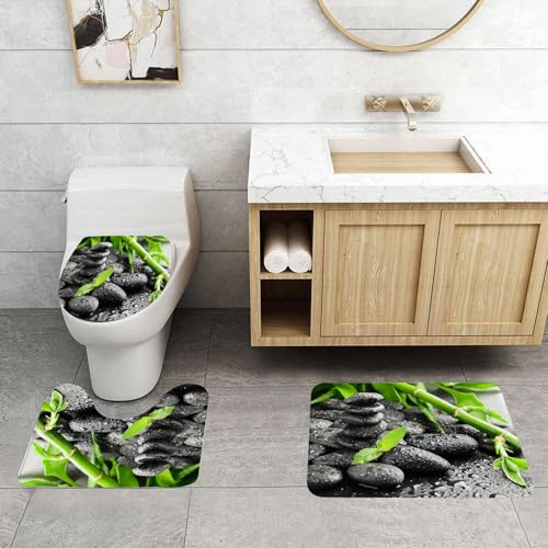 QRFASFZO 3 Stück Badematten und WC Vorleger Microfaser Weiches Badteppich badvorleger rutschfest Waschbar Badezimmerteppich Set,Schwarze Zen-Steine und Pflanze im Wasser QRFASFZO 3 Stück Badematten und WC Vorleger Microfaser Weiches Badteppich badvorleger rutschfest Waschbar Badezimmerteppich Set,Schwarze Zen-Steine und Pflanze im Wasser von QRFASFZO