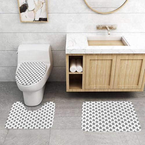 QRFASFZO 3 Stück Badematten und WC Vorleger Microfaser Weiches Badteppich badvorleger rutschfest Waschbar Badezimmerteppich Set,Schwarze und weiße Schildkröte, dekorative Schildkröte, Natur, Tattoo, von QRFASFZO