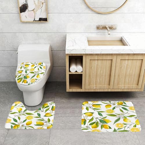 QRFASFZO 3 Stück Badematten und WC Vorleger Microfaser Weiches Badteppich badvorleger rutschfest Waschbar Badezimmerteppich Set,Seamless, Blumen-, Pattern., Zitrone, Früchte, Hintergrund., Blumen, B QRFASFZO 3 Stück Badematten und WC Vorleger Microfaser Weiches Badteppich badvorleger rutschfest Waschbar Badezimmerteppich Set,Seamless, Blumen-, Pattern., Zitrone, Früchte, Hintergrund., Blumen, B von QRFASFZO