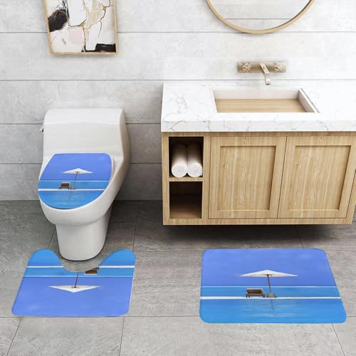 QRFASFZO 3 Stück Badematten und WC Vorleger Microfaser Weiches Badteppich badvorleger rutschfest Waschbar Badezimmerteppich Set,Seaside Dekor, Strandstühle und Sonnenschirm auf Einer l EIN QRFASFZO 3 Stück Badematten und WC Vorleger Microfaser Weiches Badteppich badvorleger rutschfest Waschbar Badezimmerteppich Set,Seaside Dekor, Strandstühle und Sonnenschirm auf Einer l EIN von QRFASFZO