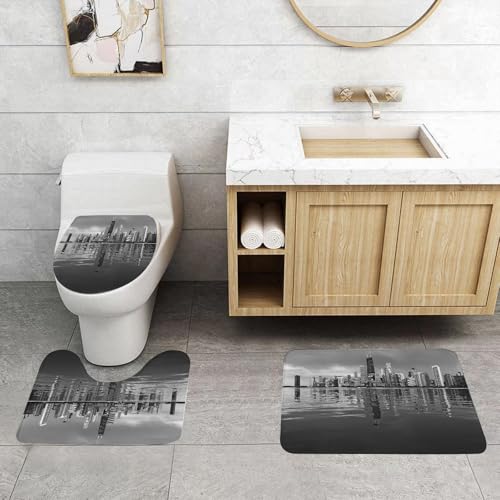QRFASFZO 3 Stück Badematten und WC Vorleger Microfaser Weiches Badteppich badvorleger rutschfest Waschbar Badezimmerteppich Set,Skyline von Chicago. Schwarz-Weiß-Bild von Chicago, Illinois QRFASFZO 3 Stück Badematten und WC Vorleger Microfaser Weiches Badteppich badvorleger rutschfest Waschbar Badezimmerteppich Set,Skyline von Chicago. Schwarz-Weiß-Bild von Chicago, Illinois von QRFASFZO