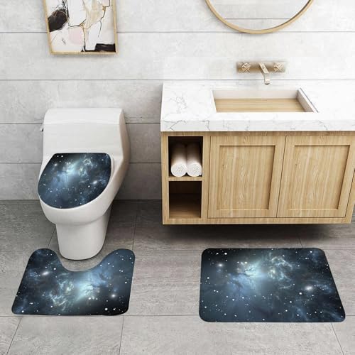 QRFASFZO 3 Stück Badematten und WC Vorleger Microfaser Weiches Badteppich badvorleger rutschfest Waschbar Badezimmerteppich Set,Sternenhimmel, kompliziertes Muster aus Kamingas, beleuchtet von naheg von QRFASFZO