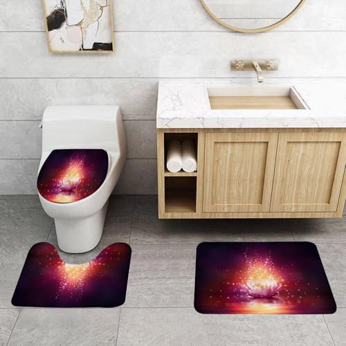 QRFASFZO 3 Stück Badematten und WC Vorleger Microfaser Weiches Badteppich badvorleger rutschfest Waschbar Badezimmerteppich Set,Strahlend rosa Lotus schwimmt auf dem Wasser, umgeben von schillernd g QRFASFZO 3 Stück Badematten und WC Vorleger Microfaser Weiches Badteppich badvorleger rutschfest Waschbar Badezimmerteppich Set,Strahlend rosa Lotus schwimmt auf dem Wasser, umgeben von schillernd g von QRFASFZO