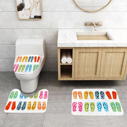 QRFASFZO 3 Stück Badematten und WC Vorleger Microfaser Weiches Badteppich badvorleger rutschfest Waschbar Badezimmerteppich Set,Strandsandalen weißem Hintergrund von QRFASFZO